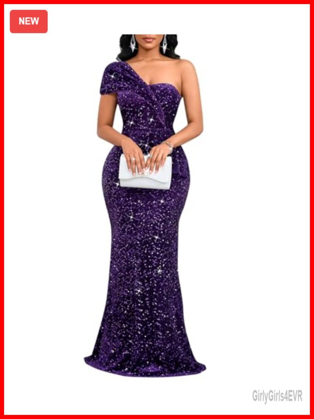 Sequin One Shoulder Mermaid Maxi Formal Evening Gown Prom Dress
